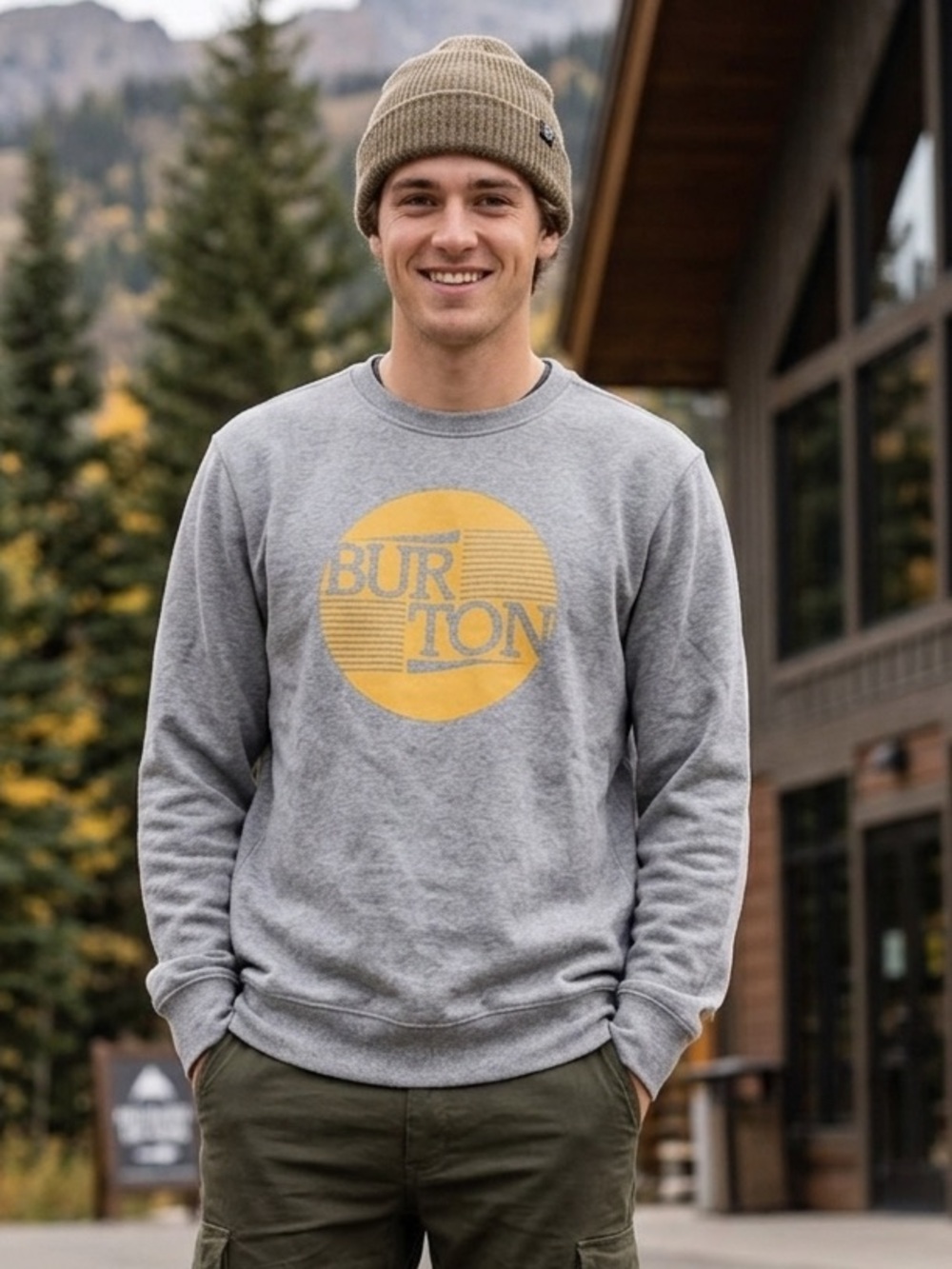 Burton Gray Yellow Logo Crewneck Sweater Men’s M Skate Surf Streetwear